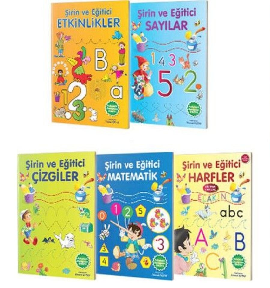 Şirin ve Eğitici Serisi 5 Kitap (Çizgiler - Matematik - Sayılar - Harfler - Etkinlikler)