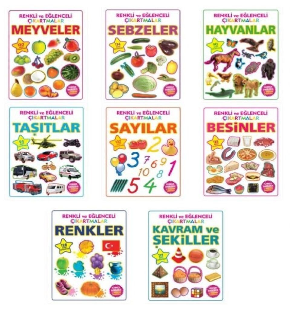 Parıltı Okul Öncesi Renkli ve Eğlenceli Çıkartmalar Seti 8 Kitap