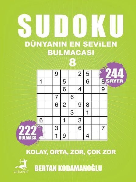 Sudoku Dünyanın En Sevilen Bulmacası 8 Kolay Orta Zor Çok Zor Bertan Kodamanoğlu