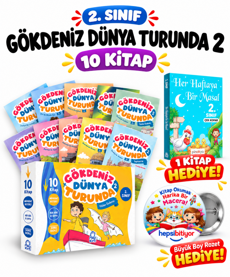 Mavi Kirpi 2. Sınıf Gökdeniz Dünya Turunda 2 Hikaye Seti (10 Kitap)