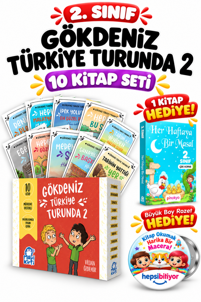 Mavi Kirpi 4. Sınıf Gökdeniz Türkiye Turunda 2 Hikaye Seti (10 Kitap)