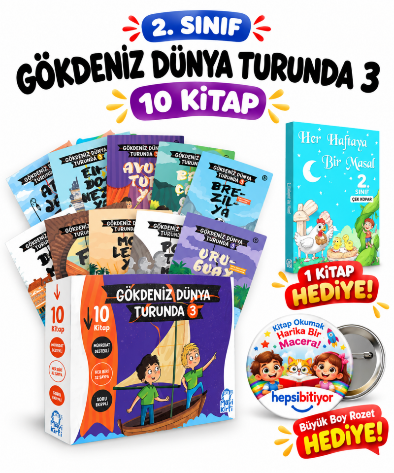 Mavi Kirpi 2. Sınıf Gökdeniz Dünya Turunda 3 Hikaye Seti (10 Kitap)
