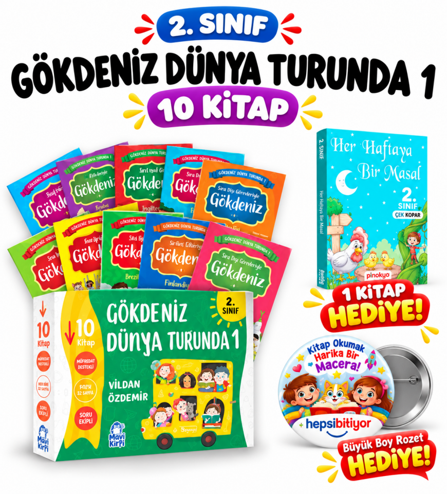 Mavi Kirpi 2. Sınıf Gökdeniz Dünya Turunda 1 Hikaye Seti (10 Kitap)