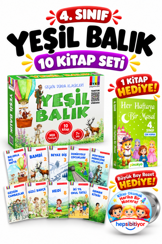 Öykü 4. Sınıf Yeşil Balık Serisi Hikâye Seti 10 Kitap