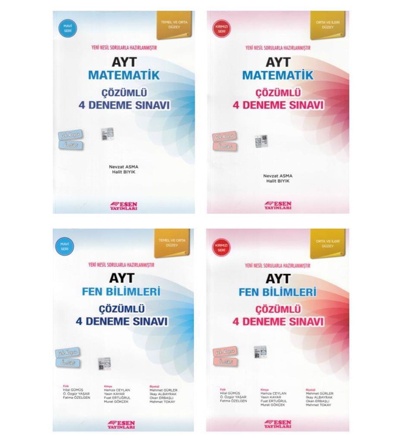 Esen Ayt Matematik Fen Bilimleri Çözümlü Deneme Temel Orta İleri Seviye 4 Kitap